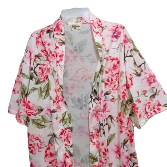 Show Me Your Mumu Pink Floral Brie Short Sleeve Light Robe Women's One Size - Picture 4 of 8